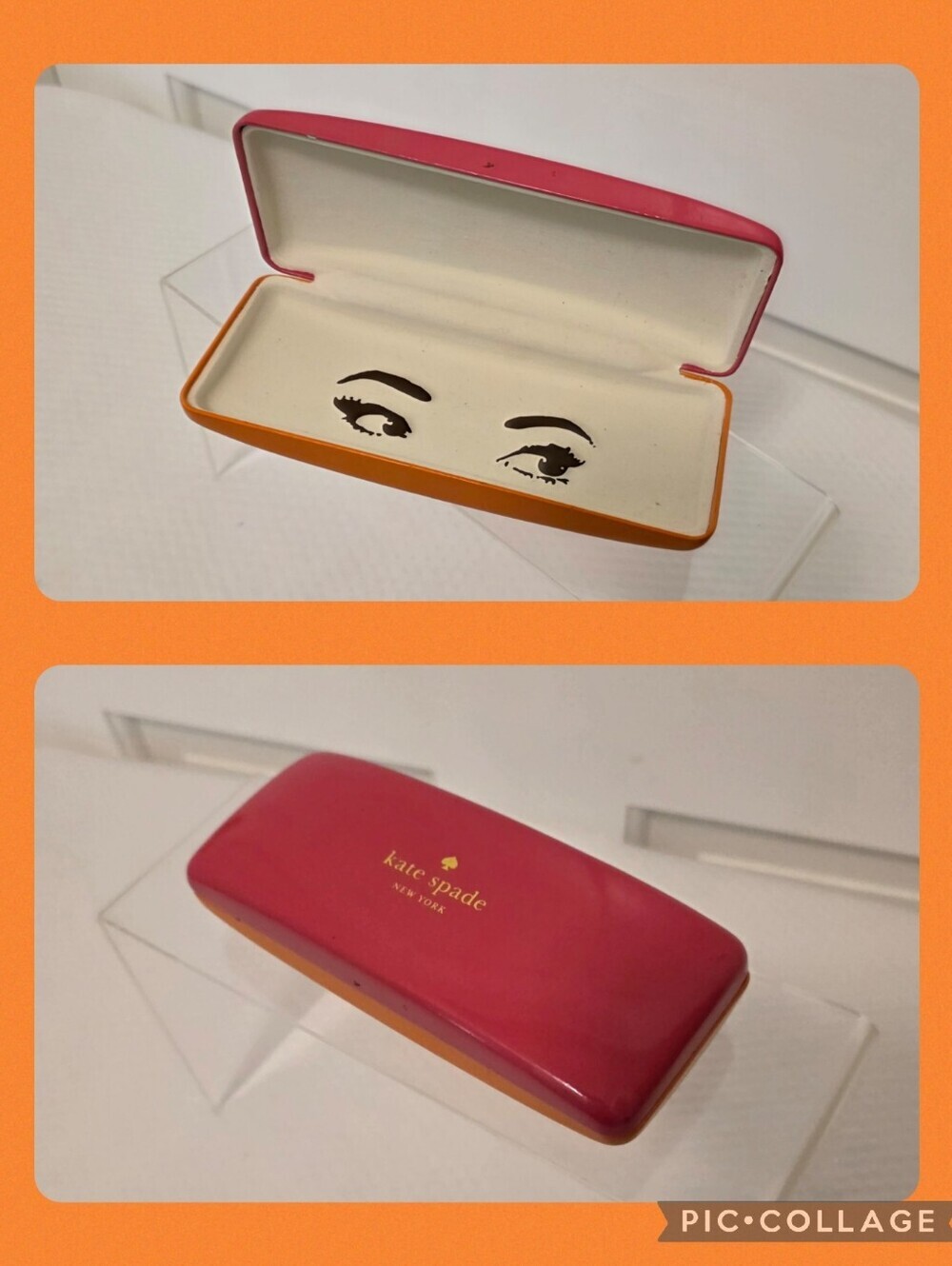 Kate Spade Pink and Orange Hard Shell Eye Glass Case with Goldtone Logo